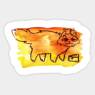 Grumpy Watercolor Cat with Cheese Sticker